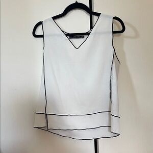 Zara White V-Neck Tank with Black Edging